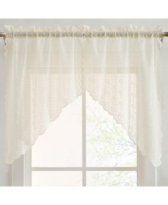 Sophia Floral Rod Pocket Lace Short Cafe Swags for Small Windows - 28 x 36 Inch Length (Ivory Swags, Set of 2)