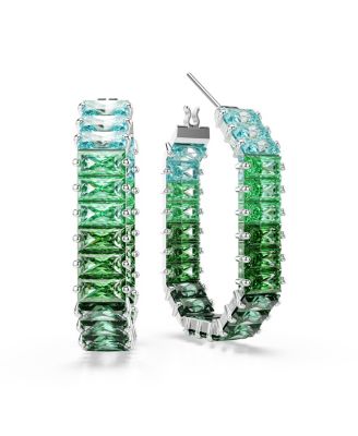 Matrix Rhodium Plated Baguette Cut Hoop Earrings