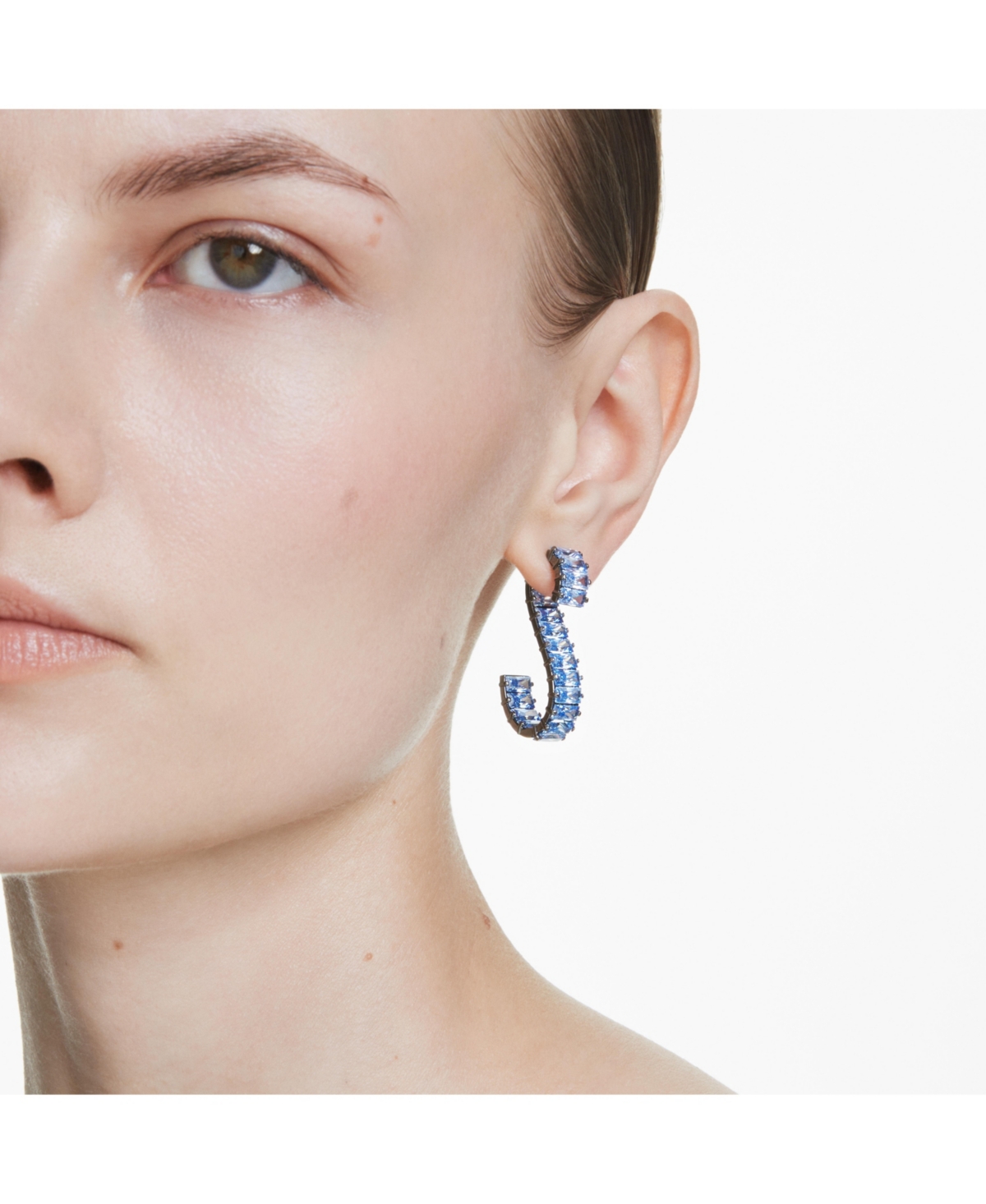 Swarovski Matrix Baguette Cut Crystal Drop Earrings In Blue