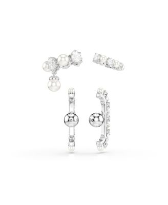 Matrix White Rhodium Plated Round Cut Ear Cuff Sets 