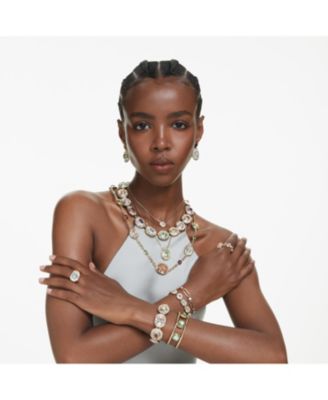 Chroma Cushion Cut Green Gold-Tone Plated Cuff Bracelet