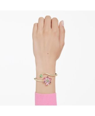 Idyllia Mixed Cuts Flower Multicolored Gold-Tone Plated Bangle Bracelet