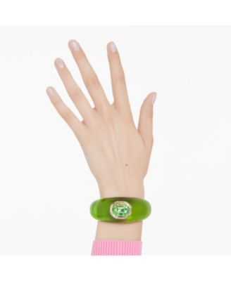 Dulcis Octagon Cut Pav&eacute; Green Gold-Tone Plated Cuff Bracelet