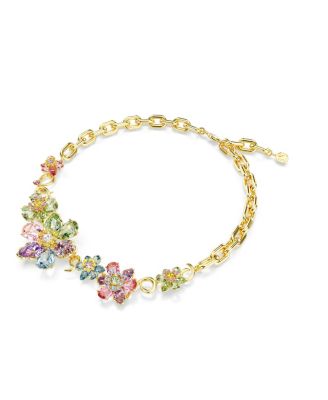 Idyllia Mixed Cuts Flower Multicolored Gold-Tone Plated Necklace