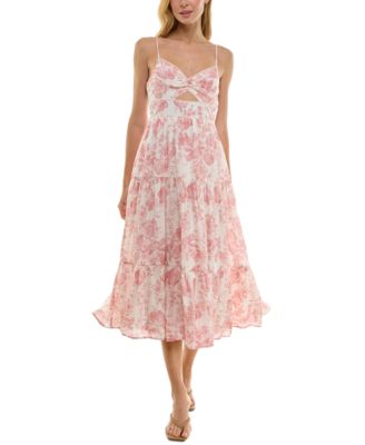 Trixxi - Juniors' Floral-Print Keyhole Midi Dress