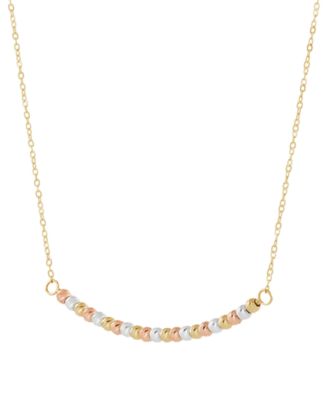 Textured Bead Curved Bar 17" Collar Necklace in 14K Tricolor Gold