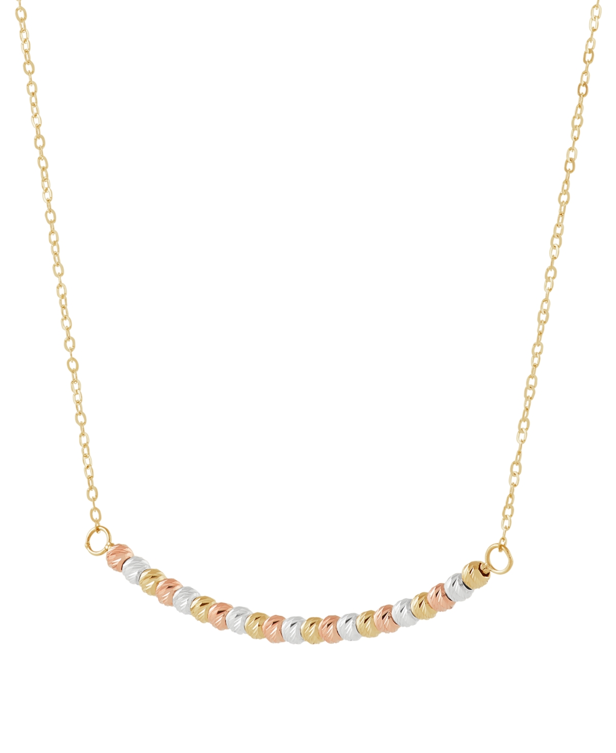 Macy's Textured Bead Curved Bar 17" Collar Necklace In 14k Tricolor Gold In Tri-color