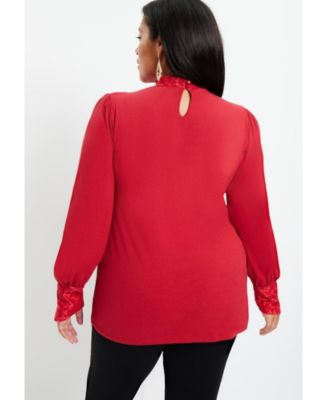 Women's June + Vie Lace Yoke Mockneck Top