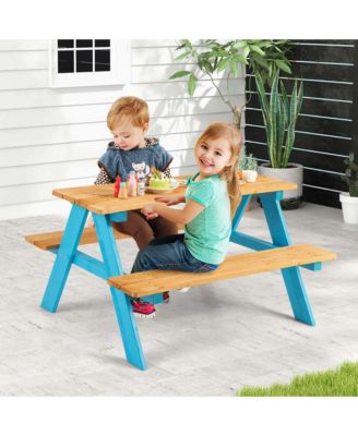 Kids Picnic Table Set Children Outdoor Wooden Table with Bench Seats Backyard