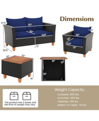 4 PCS Wicker Patio Furniture Set w/ Removable Cushions Storage Coffee Table