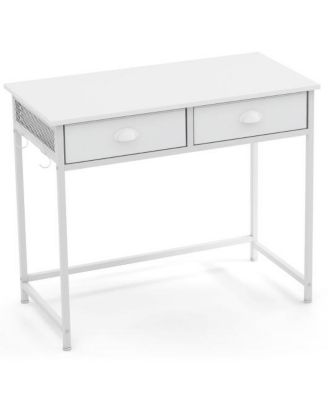 Space-Saving Home Office Desk with 2 Fabric Drawers and 4 Hanging Hooks for Organized Workspace