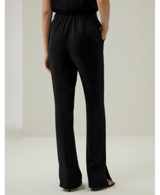 Women's Silk Straight Leg Trousers with Side Slit