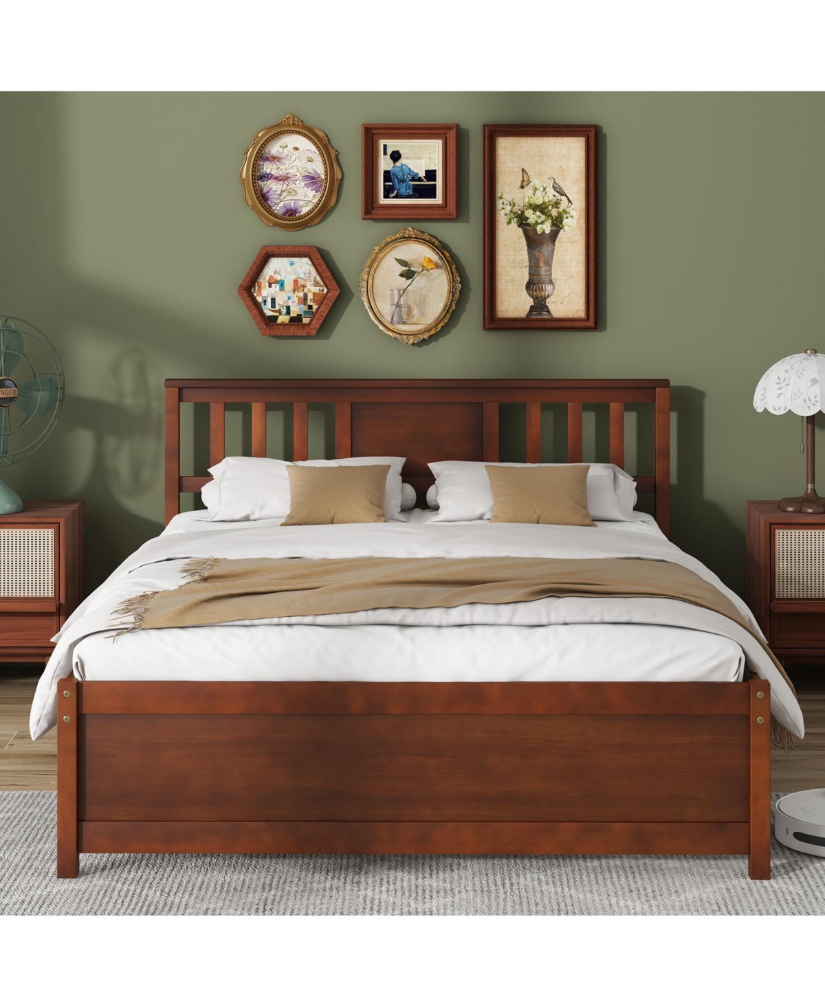 Wooden Platform Bed with Headboard and Slat Support