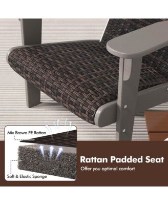 Patio Adirondack Chair with Rattan Padded Seat Wide Armrests & Hidden Cupholder