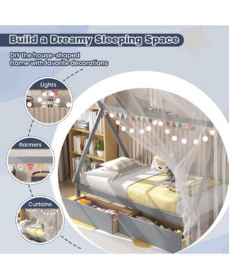 Wooden Tent Platform House Bed with 2 Drawers