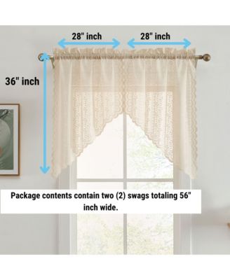 Sophia Floral Rod Pocket Lace Short Cafe Swags for Small Windows - 28 x 36 Inch Length (Taupe Swags, Set of 2)
