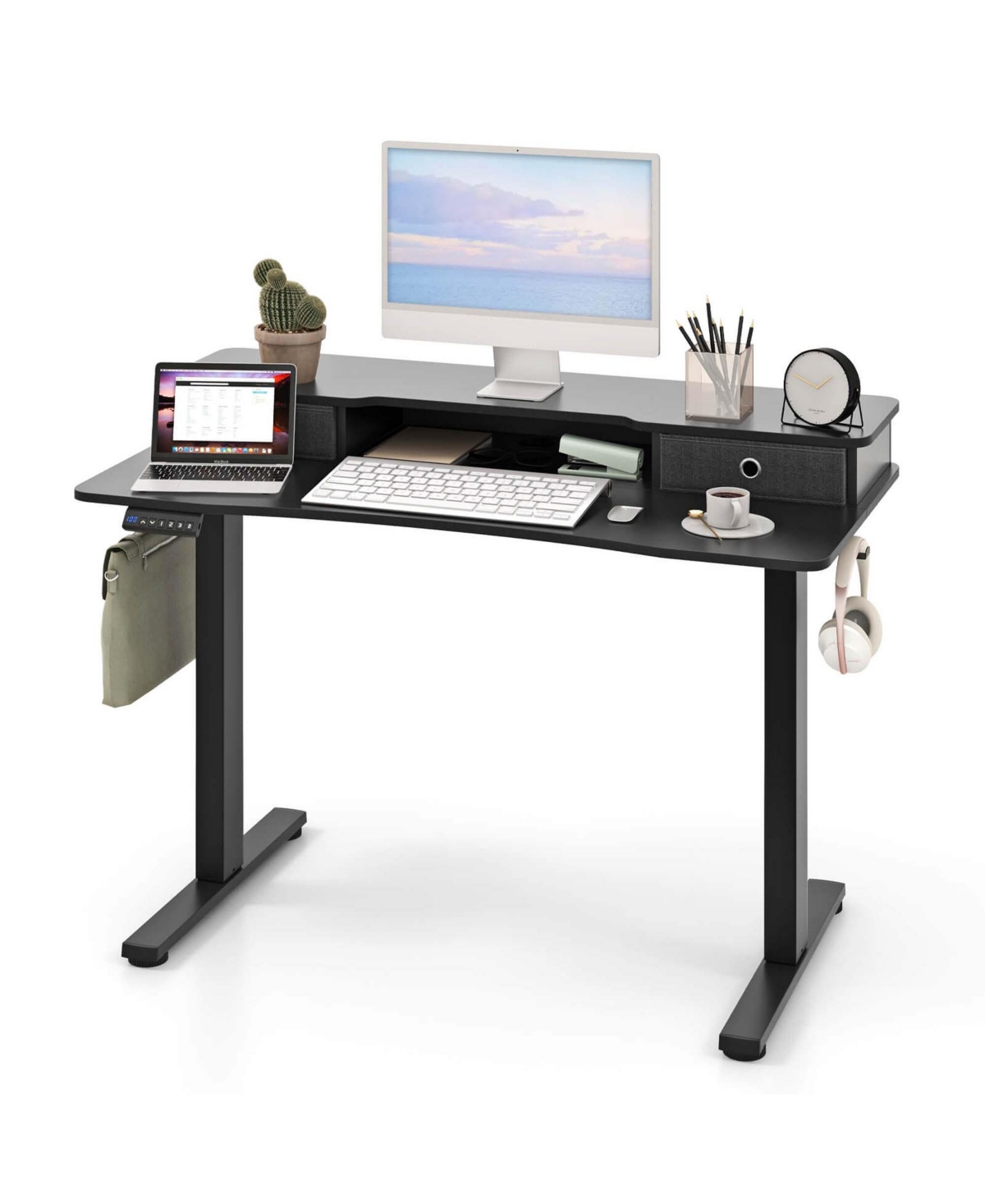 48"x 24" Electric Standing Desk with 2 Drawers Monitor Stand Storage Shelf
