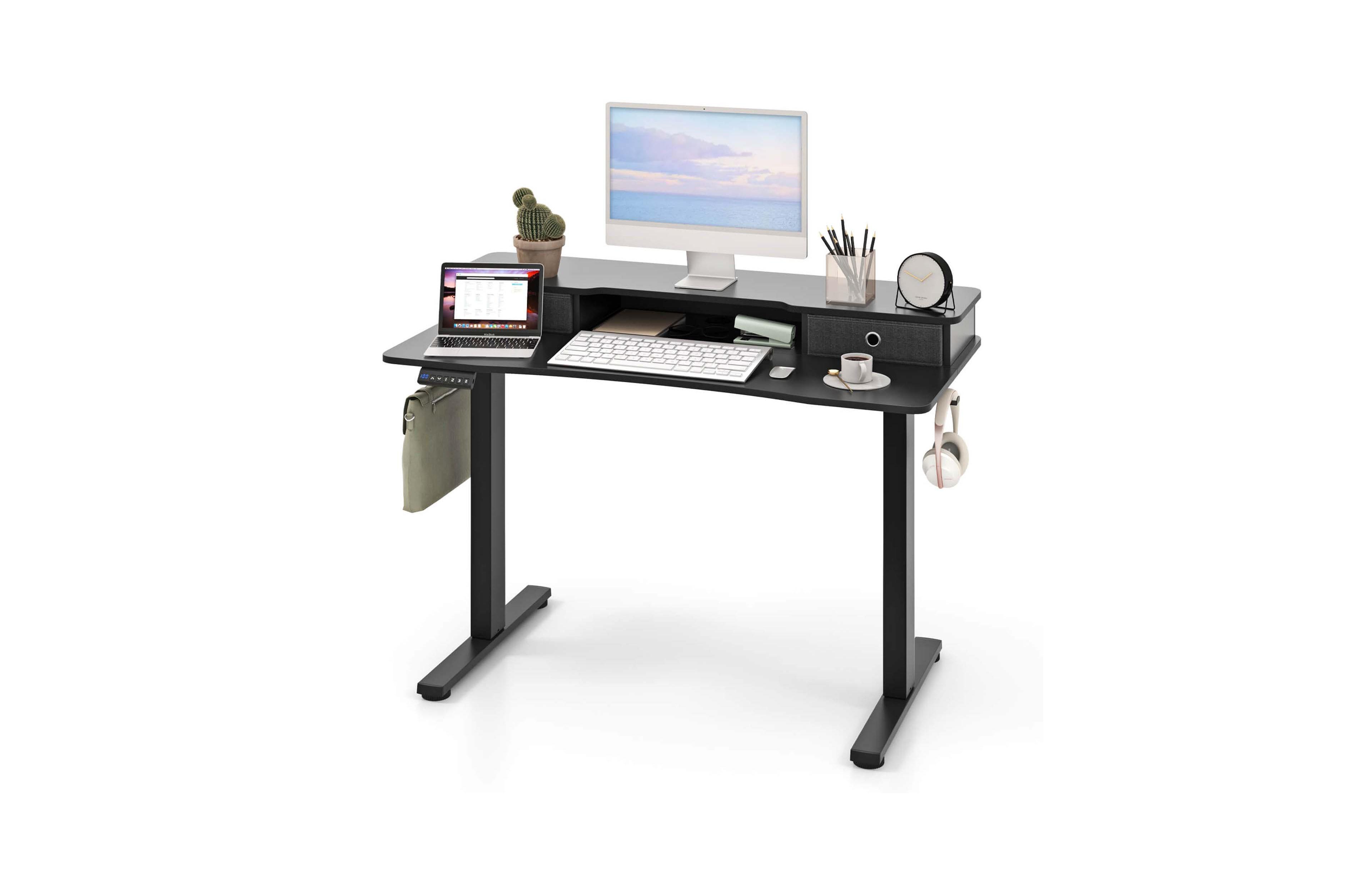 48"x 24" Electric Standing Desk with 2 Drawers Monitor Stand Storage Shelf