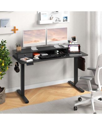 55"x 24" Electric Standing Desk with 2 Drawers Monitor Stand Storage Shelf