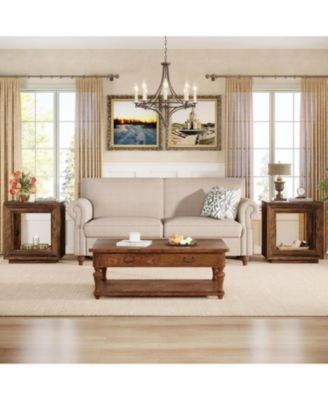 24" Farmhouse End Table, 2 Tiered Side Table with Shelf Storage