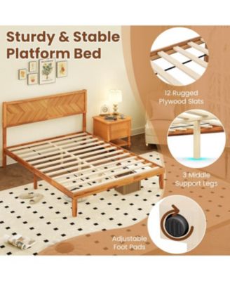 Bed Frame with Built-In Headboard and Storage Compartments