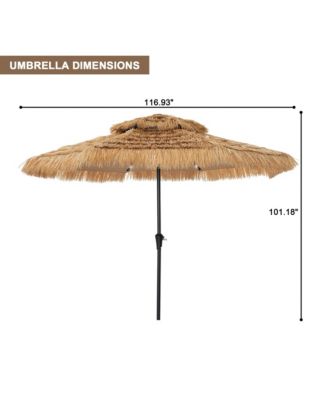 10 ft. Outdoor Double Layer Hawaiian Style Market Umbrella in Brown with Base and 32-Light Beads