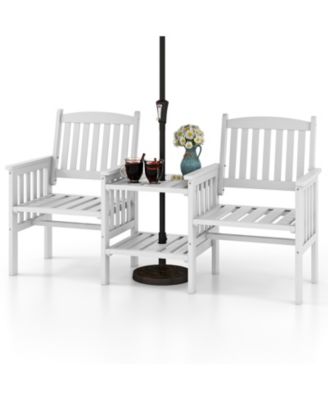 Outdoor Loveseat with 2-Tier Side Table and Umbrella Hole for Comfortable and Versatile Patio Seating