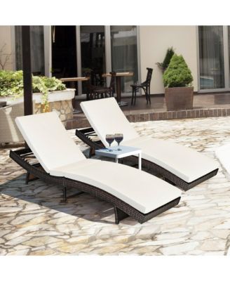 2PCS Patio Rattan Folding Lounge Chair Chaise Adjustable White Cushion