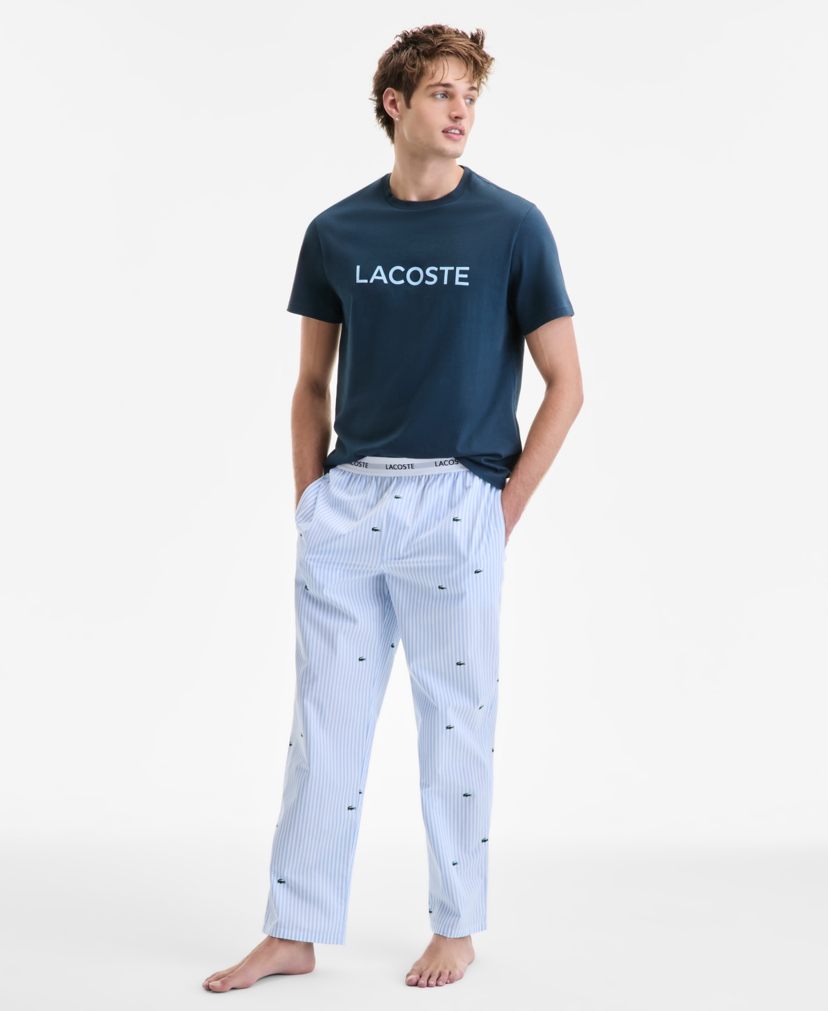 Men's Regular-Fit Croc Stripe Pajama Pants - Overview/white-blue