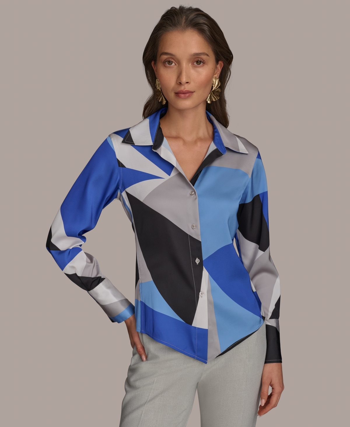Women's V-Hem Collared Blouse, Regular & Petite - Cielo Multi