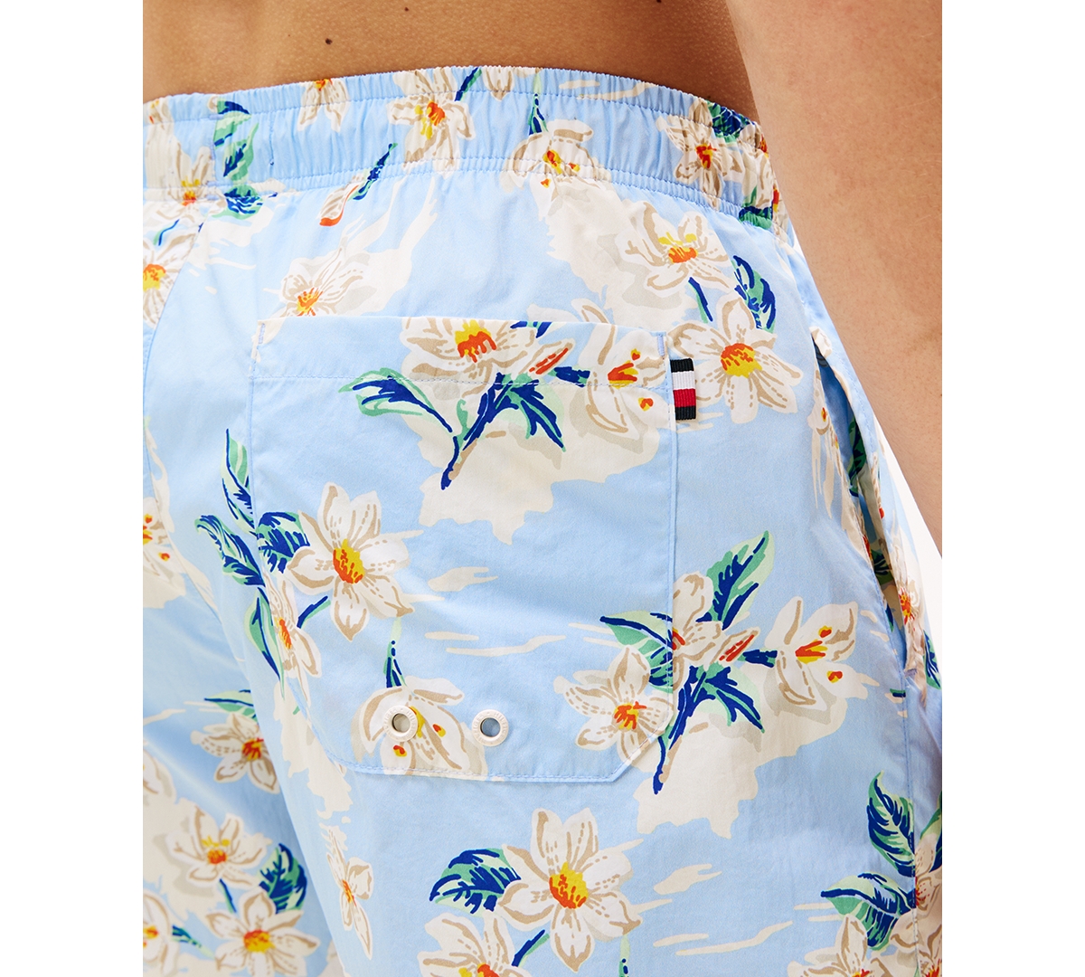Tommy Hilfiger Men's Print Drawstring 5" Swim Trunks In Tropical Floral Sweet Blue
