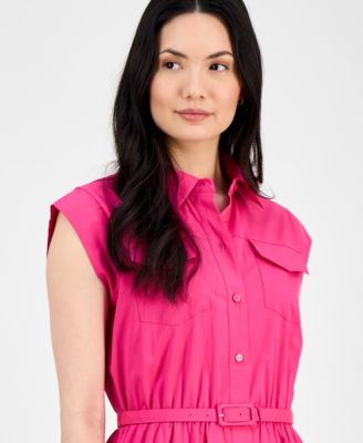 Women's Spread-Collar Button-Front Midi Dress