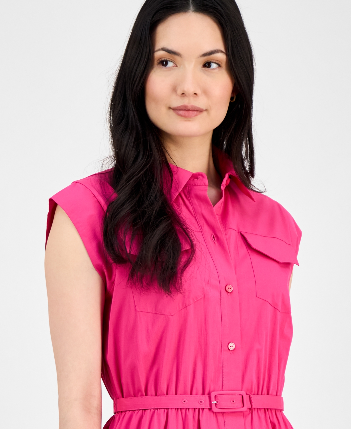 T Tahari Women's Spread-collar Button-front Midi Dress In Tulip Pink