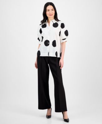 Women's Short-Blouson-Sleeve Button-Front Shirt 