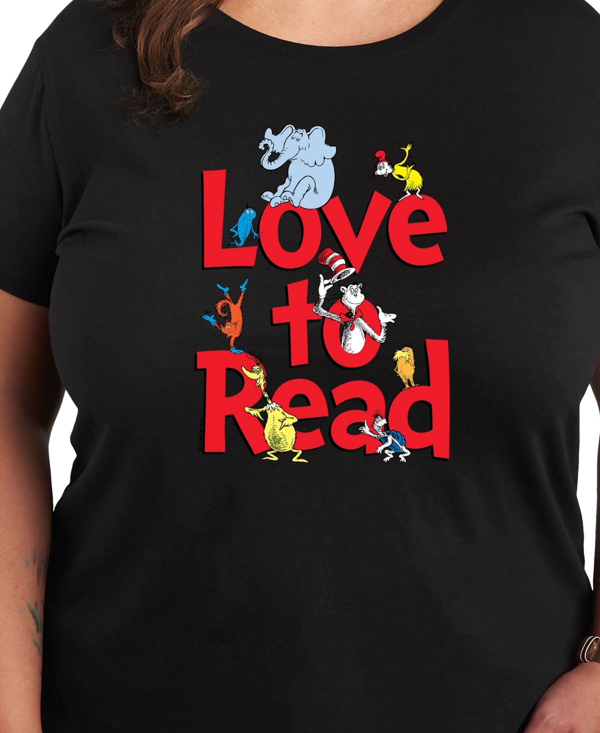 Hybrid Apparel Trendy Plus Size Dr. Seuss Love To Read Graphic Crewneck T-shirt In Black