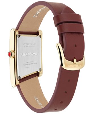 Women's Swiss Asymetrique Burgundy Leather Strap Watch 22x36mm