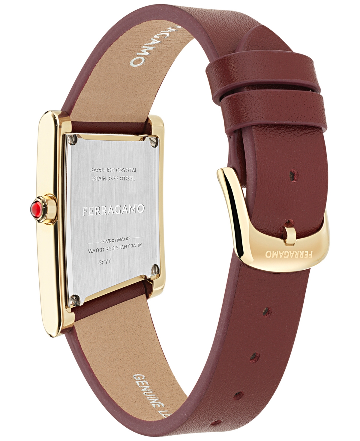 Ferragamo Women's Swiss Asymetrique Burgundy Leather Strap Watch 22x36mm In Gold