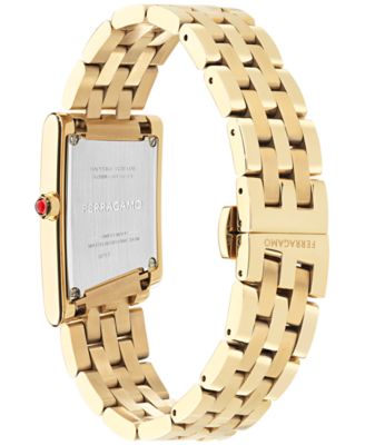 Women's Swiss Asymetrique Diamond Accent Gold Ion Plated Bracelet Watch 22x36mm