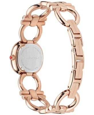 Women's Swiss Double Gancini Rose Gold Ion Plated Link Bracelet Watch 25mm