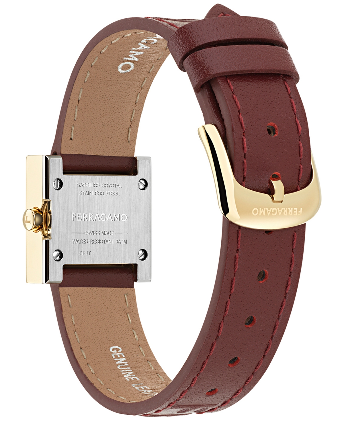 Ferragamo Women's Swiss Portrait Burgundy Leather Strap Watch 20mm In Gold