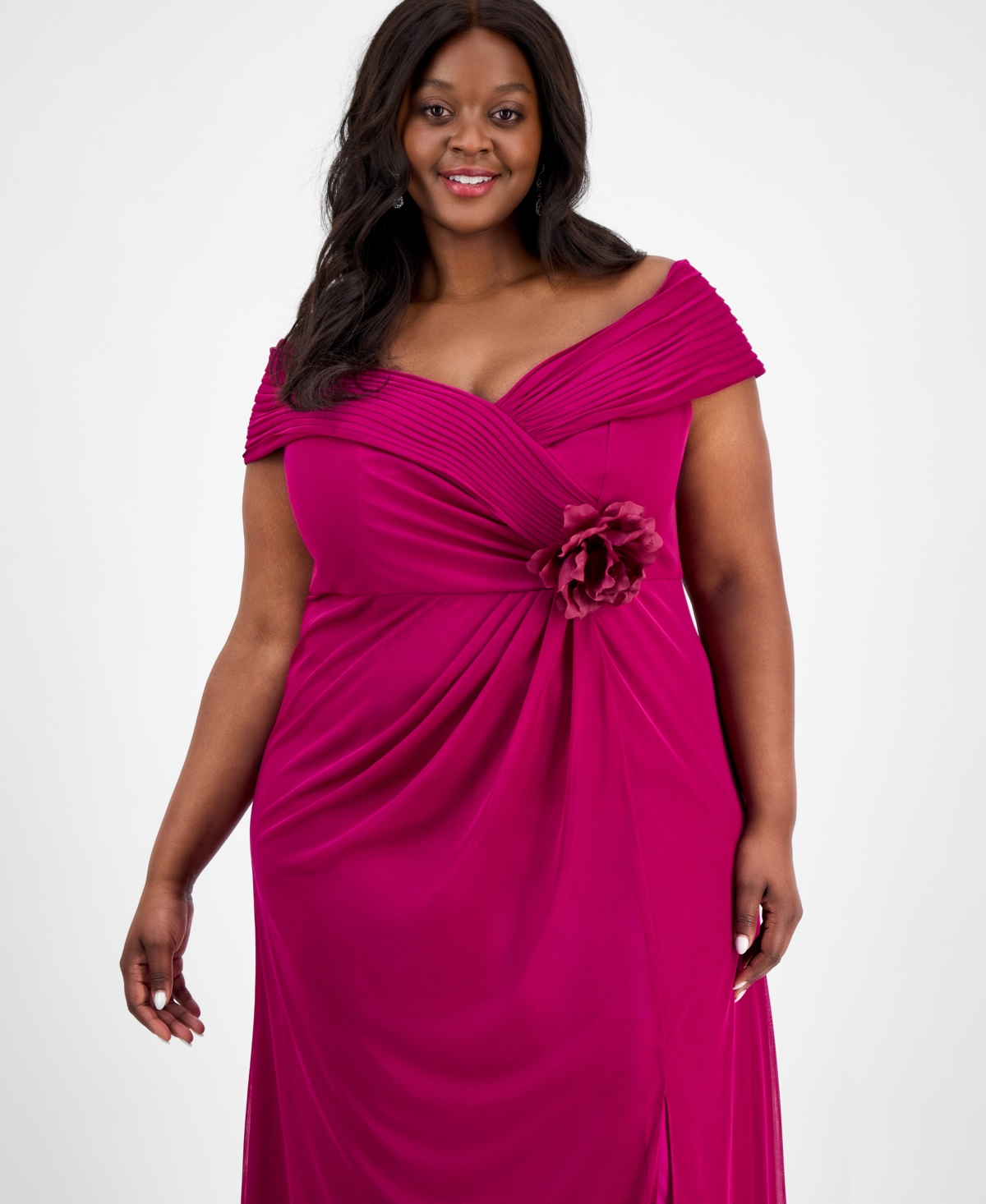 Alex Evenings Plus Size Rosette-trim Slit-front A-line Dress In Magenta