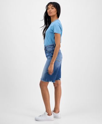 Women's High-Rise Raw-Edge Denim Shorts