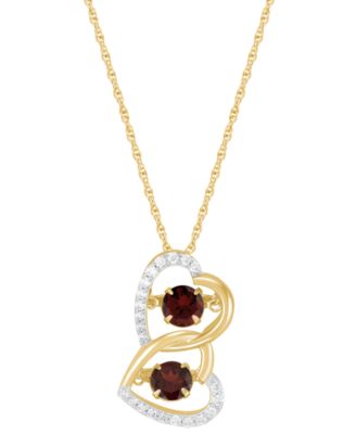 Amethyst (9/10 ct. t.w.) or Garnet (1-1/4 ct. t.w.) & White Topaz (1/4 ct. t.w.) Double Heart Pendant Necklace in 14K Yellow Gold Over Sterling Silver, 16" + 2" extender