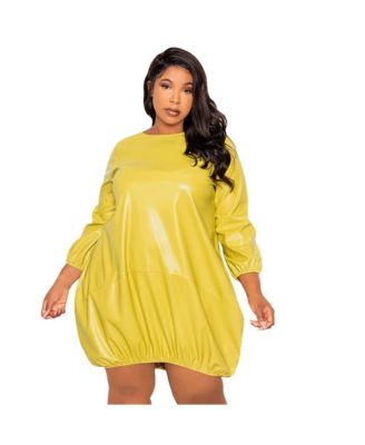 Women's Plus Size Faux Leather Bubbled Mini Dress