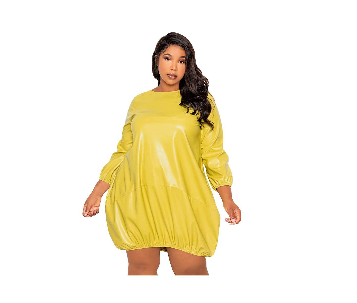 Женское платье Buxom Couture Plus Size Faux Leather Bubbled Mini, цвет: Шалфейный зелёный — фото 2