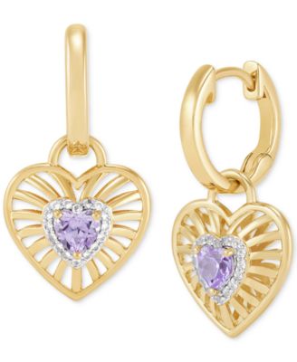 Amethyst or Garnet (1/2 ct. t.w.) & White Topaz (1/8 ct. t.w.) Heart Drop Earrings in 14K Yellow Gold Over Sterling Silver