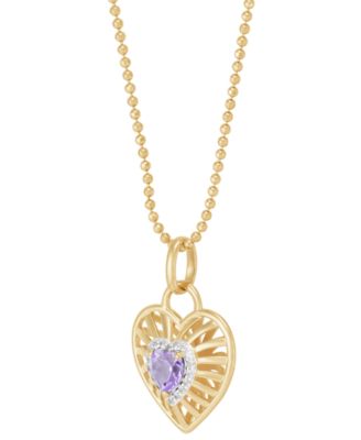 Garnet or Amethyst (3/8 ct. t.w.) & White Topaz (1/10 ct. t.w.) Heart Pendant 18" Necklace in 14K Yellow Gold Over Sterling Silver