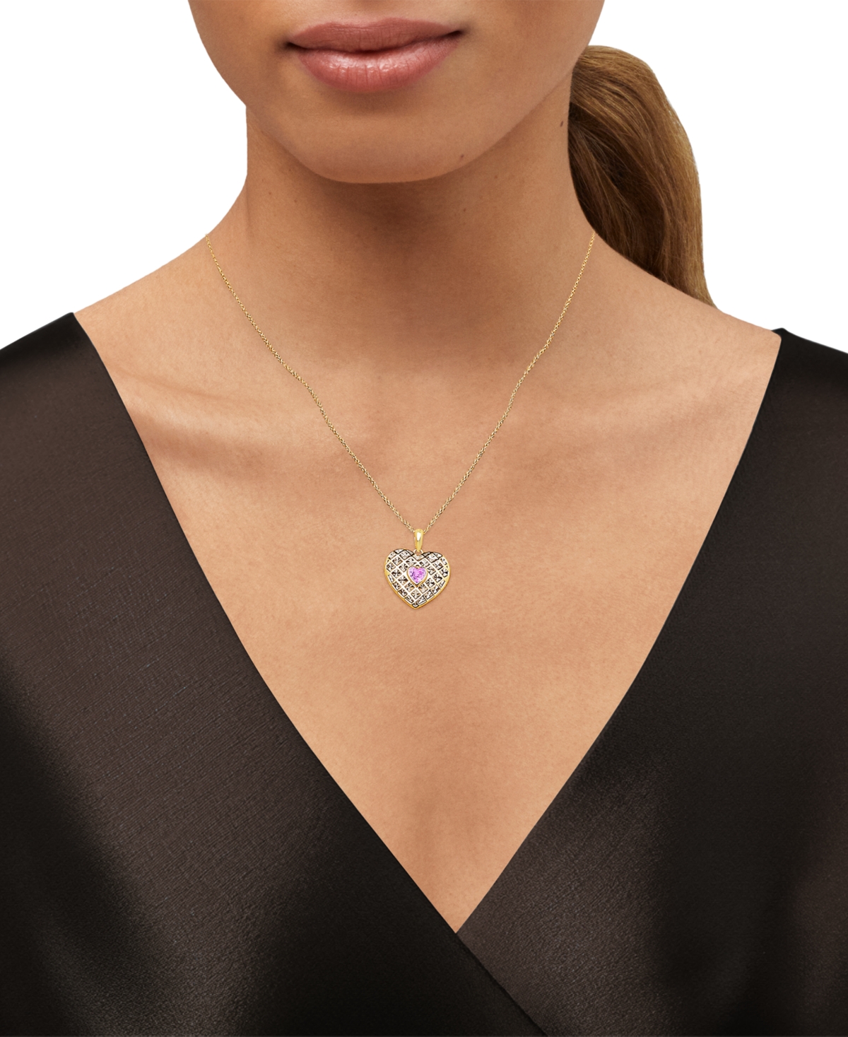 Macy's Created Ruby Or Pink Sapphire (1 Ct. T.w.) Heart Stud Earrings & Pendant Necklace In 14k Gold Over S In Pink Sapphire