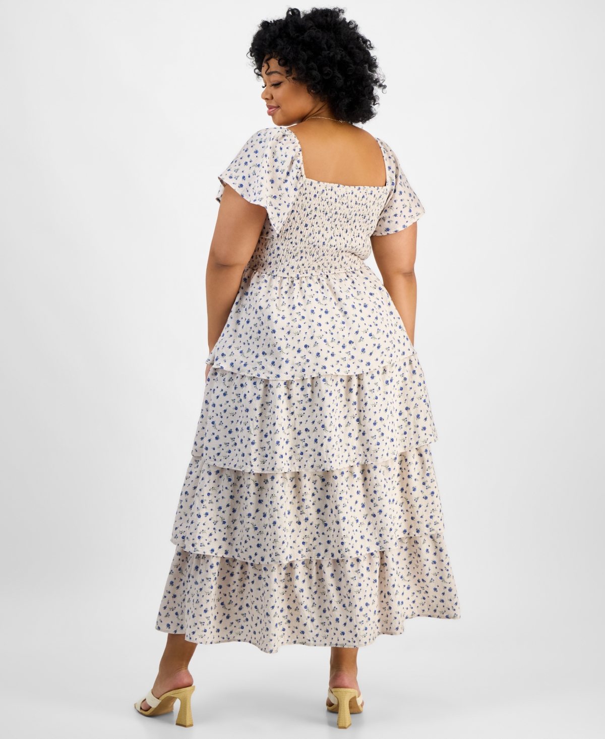 And Now This Trendy Plus Size Tiered Floral Maxi Dress, Exclusively At Macy's In Cream Blue Floral