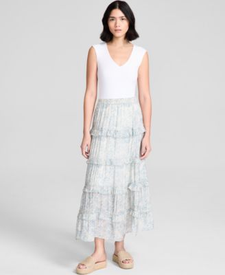 And Now This - Women's Floral Tiered Pull-On Maxi Skirt